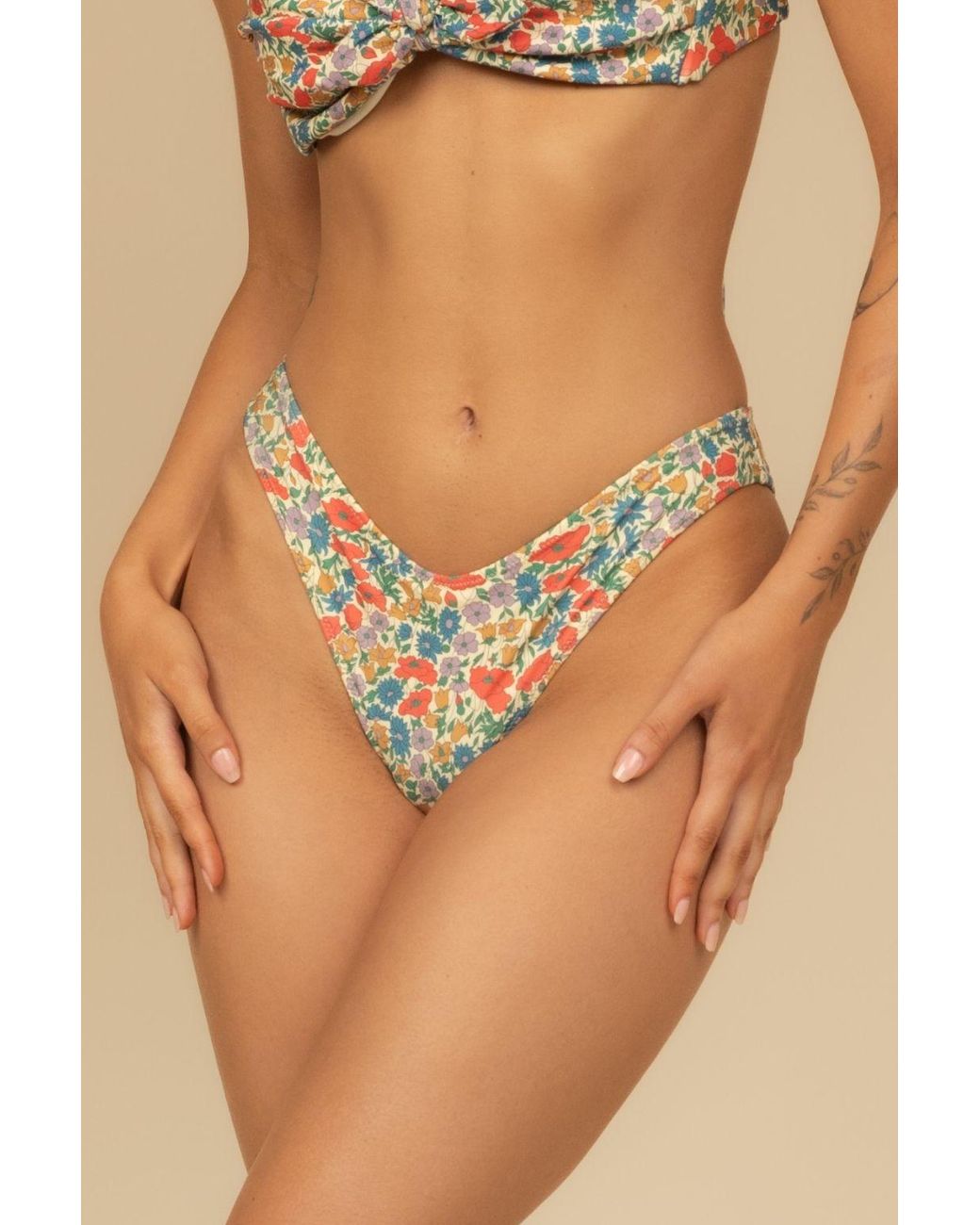 Montce Brown Florencia Floral Lulu Zig-Zag Stitch Bikini Bottom