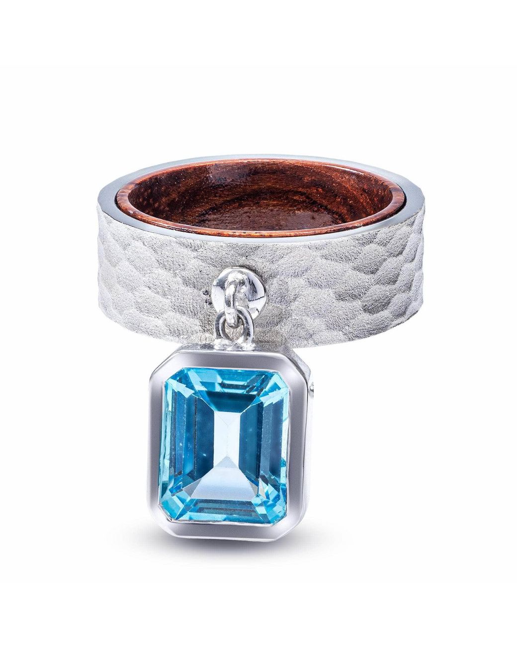 German Kabirski Blue Kelpie Handmade Ring With Octagon Topaz And Rosewood Core