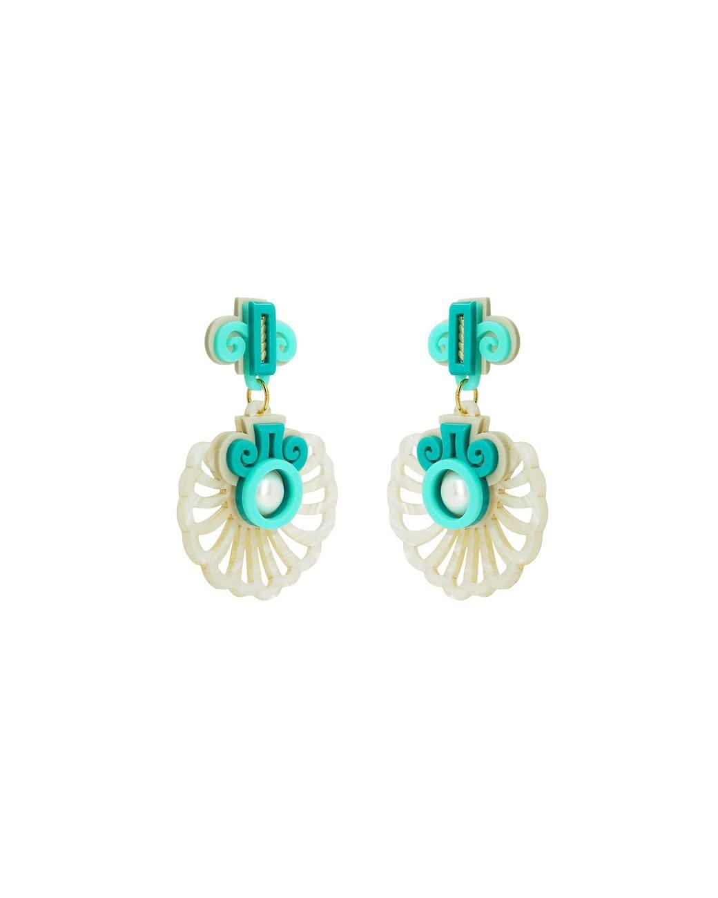 Gissa Bicalho Green Handmade Earring Shell And Pearl