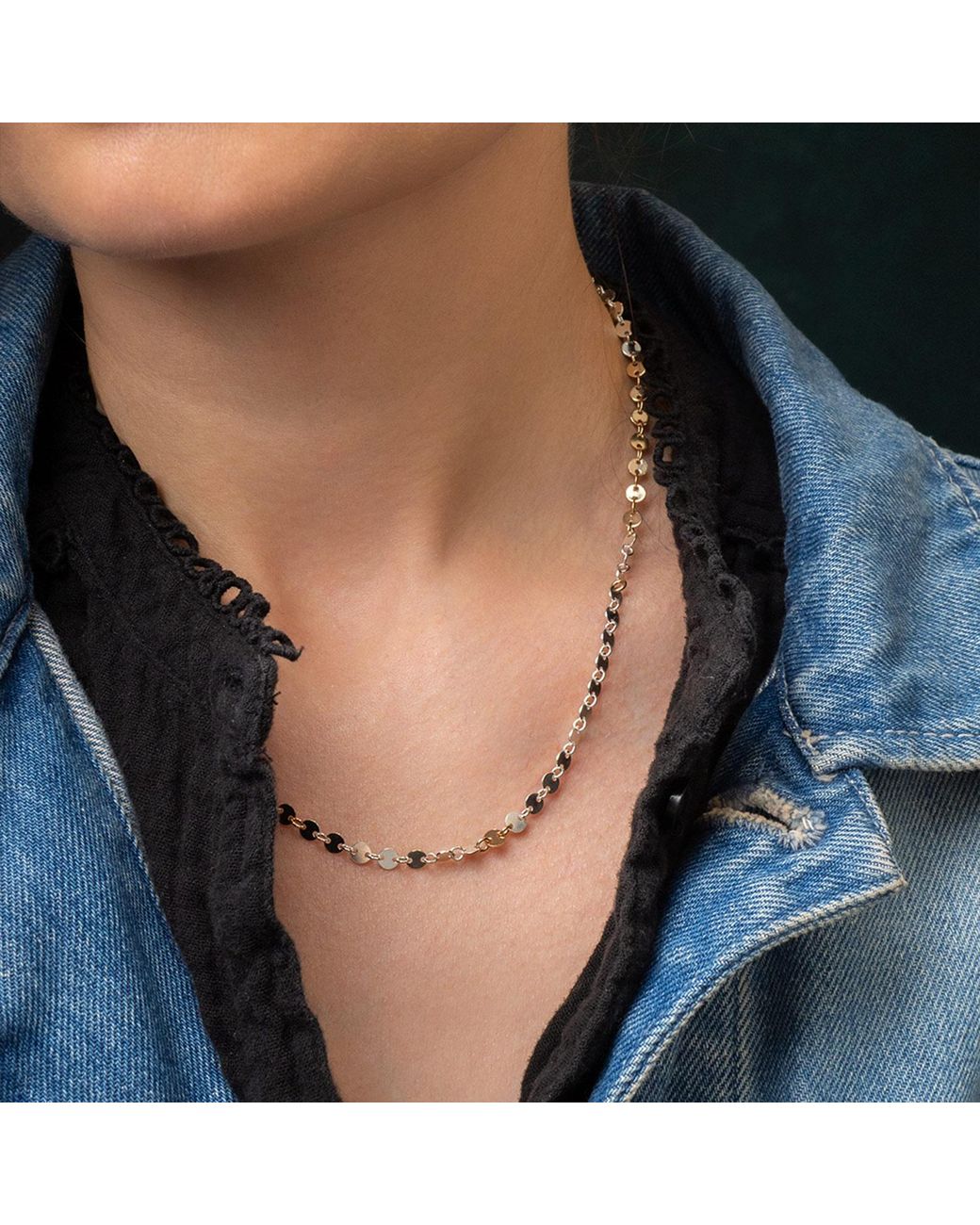 Kate Koel Metallic Two Tone Confetti Shimmer Necklace Filled And Sterling Layering Chain
