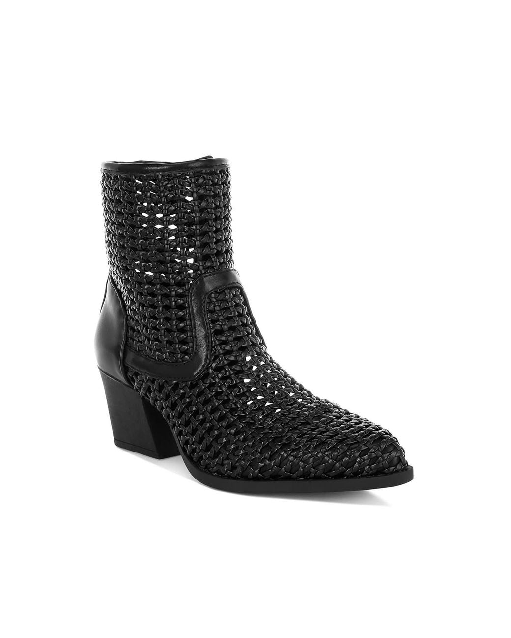 Rag & Co Black Artisole Woven Pleather Block Heel Boots