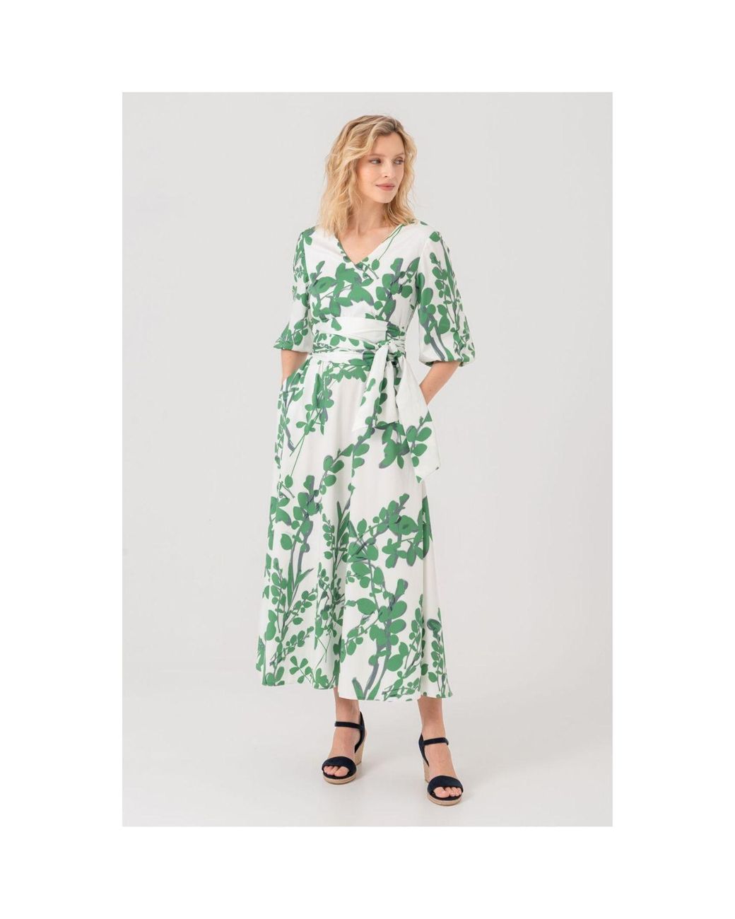 slim fit dress slacks Green Palm Leaf Print Maxi Dress - Vacation Dresses main image 1