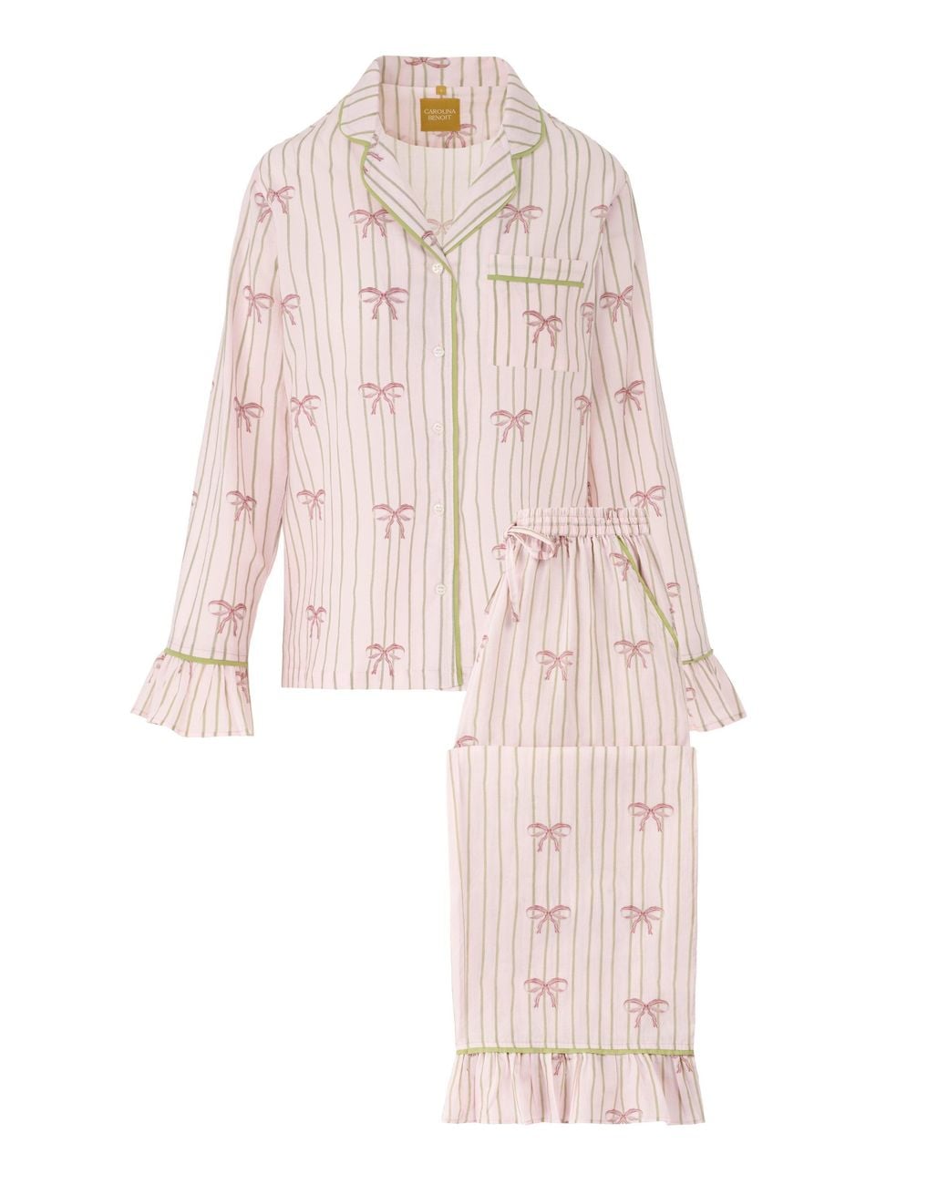 Carolina Benoit Pink Palm Beach Bows Pajamas Long Set