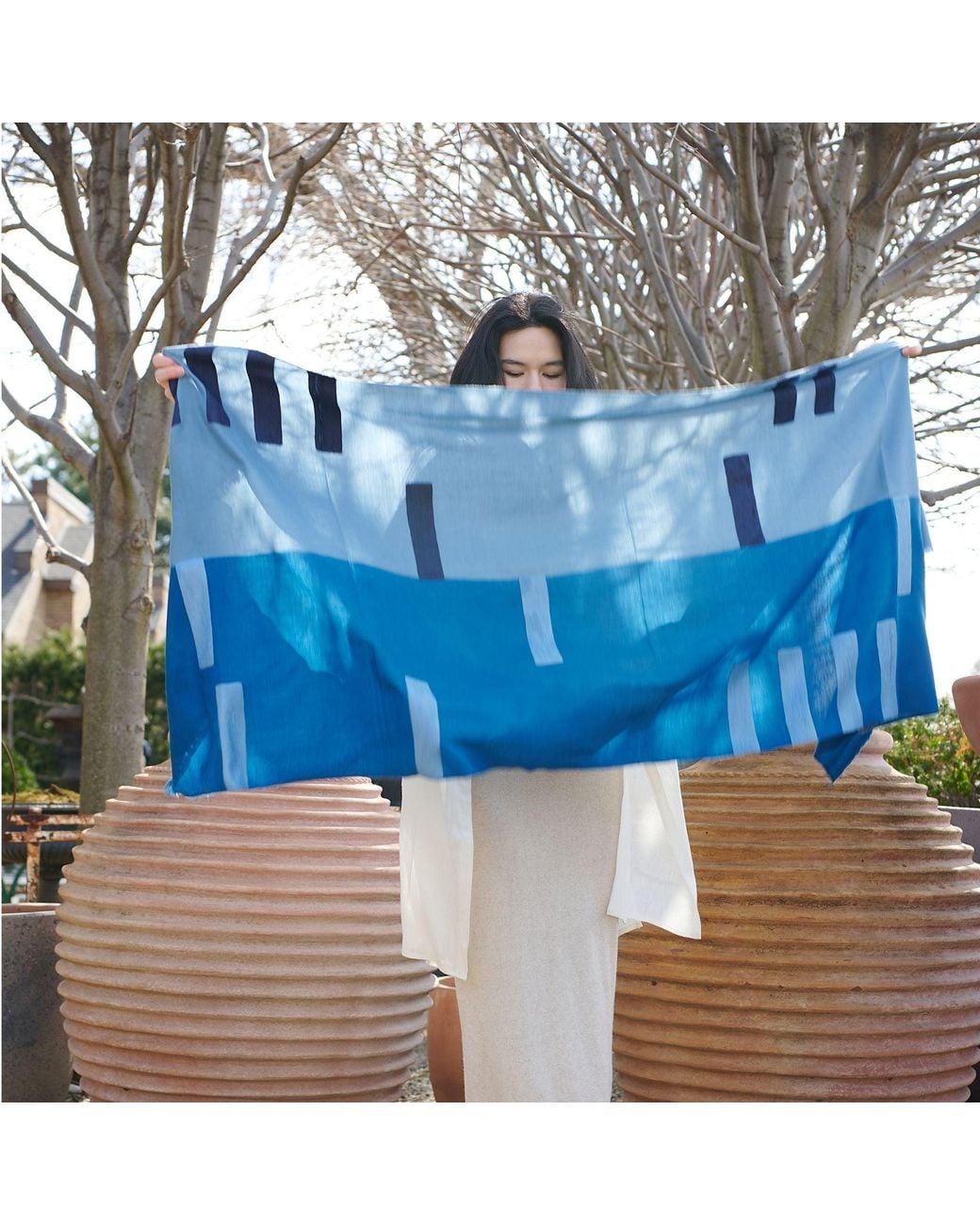 Variously Blue Harbor Hand Embroidered Modern Artisanal Scarf