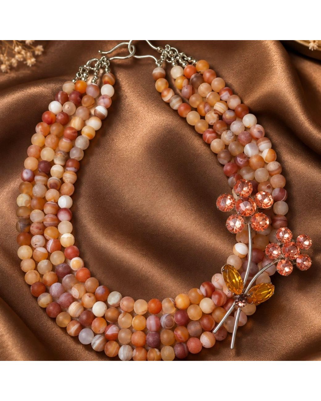 Way to Chic Orange Autumn Blossom Multi-Strand Frosted Agate Necklace