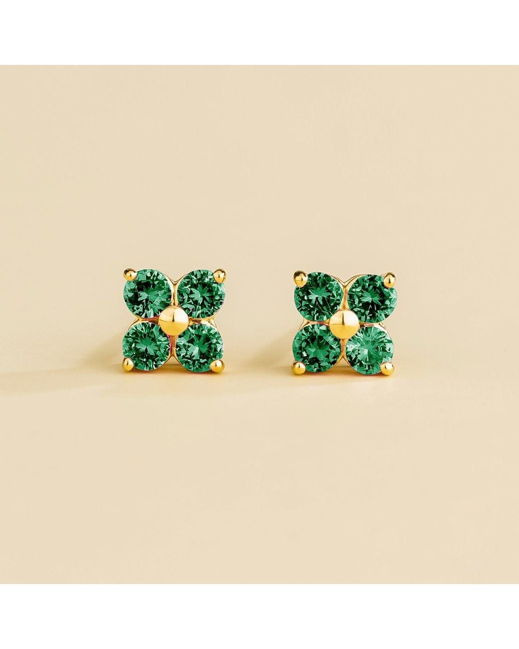 Juvetti Green Petale Earrings Set With Emerald