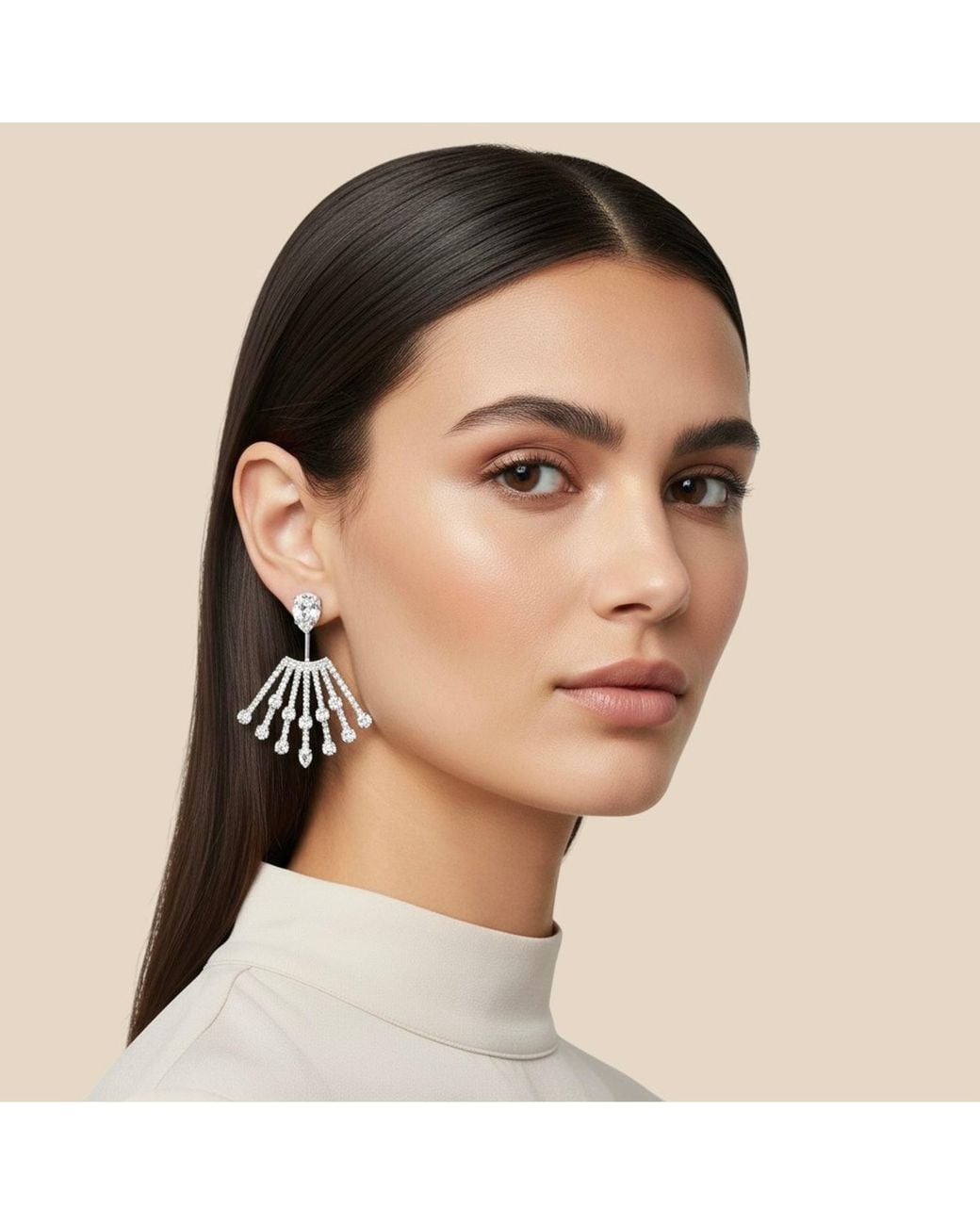 Maison De Gala Metallic Tone Crystal Fan Drop Earrings