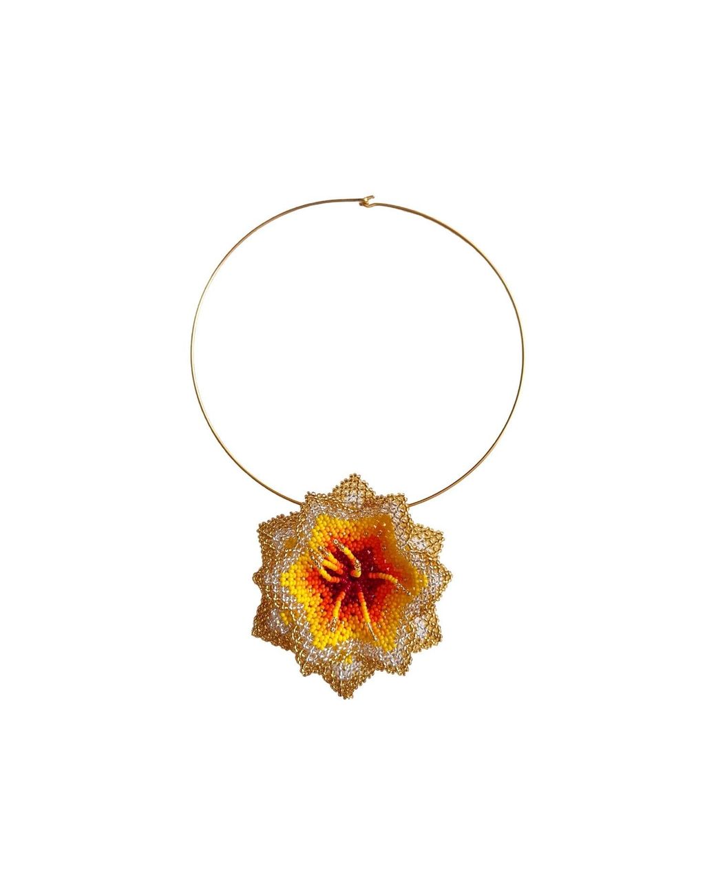 Iliana Arrazola White Pasiflora Flower Choker, Glass Beads, Beaded Jewelry