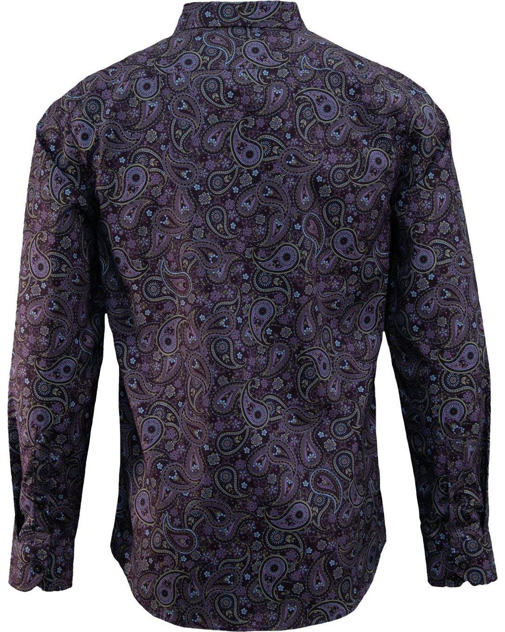 Lords of Harlech Blue Paisley Cotton Stretch Button-Down Shirt for men
