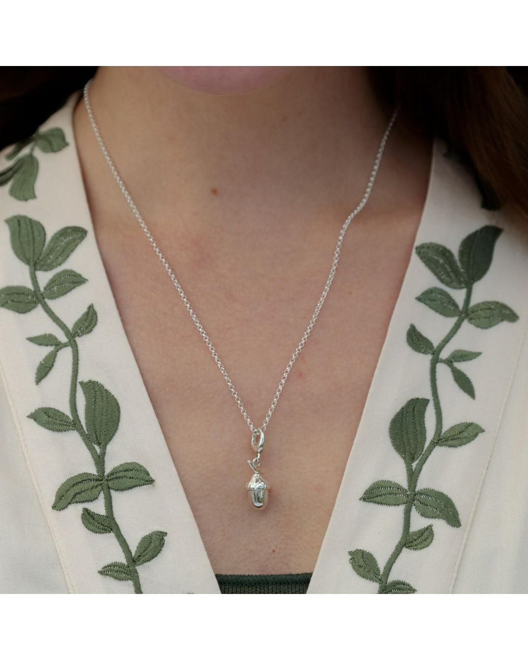 Lily Charmed Metallic Sterling Acorn Charm Necklace