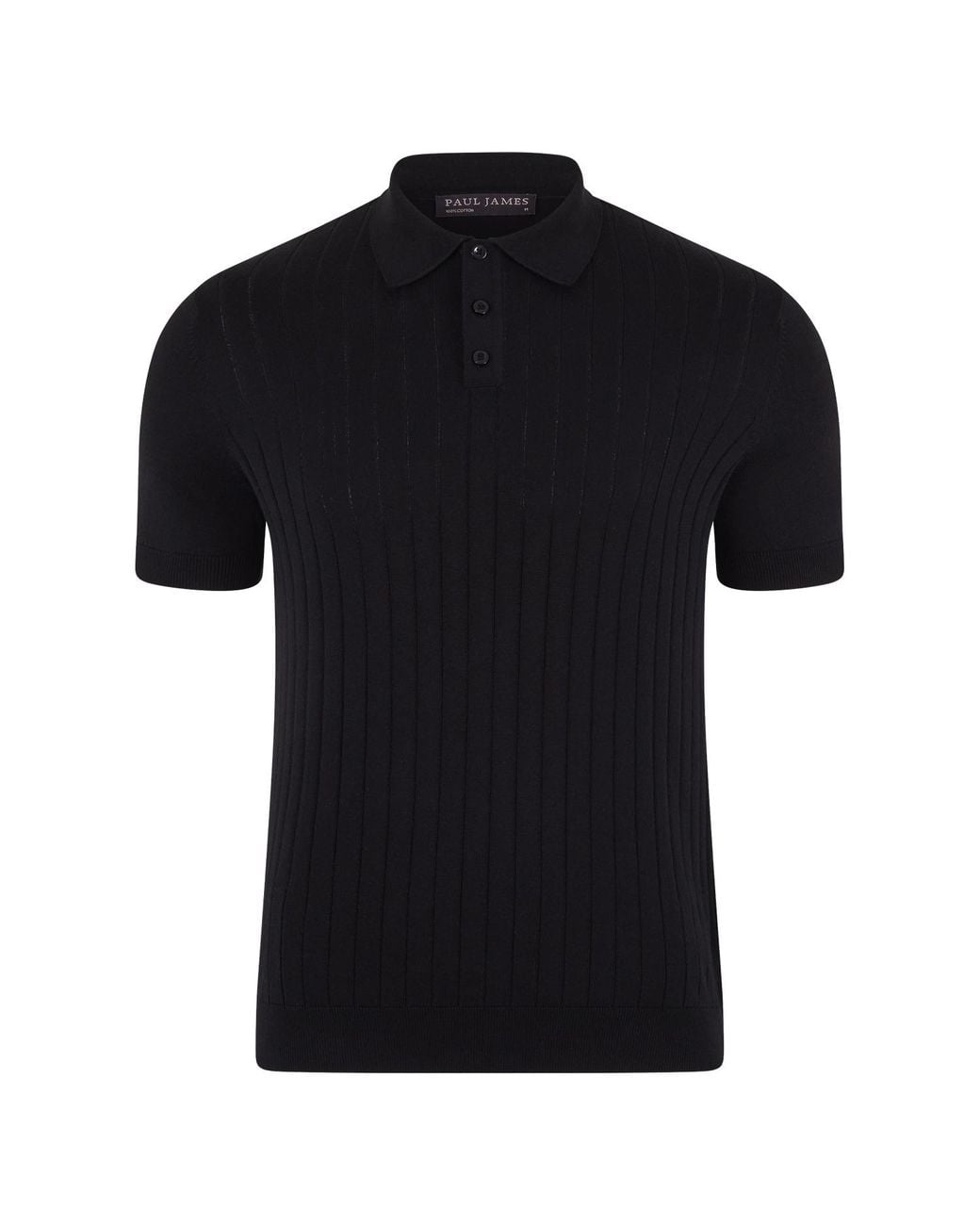 Paul James Knitwear Black Ultra Fine Cotton Miless Selection Knit Polo Shirt for men