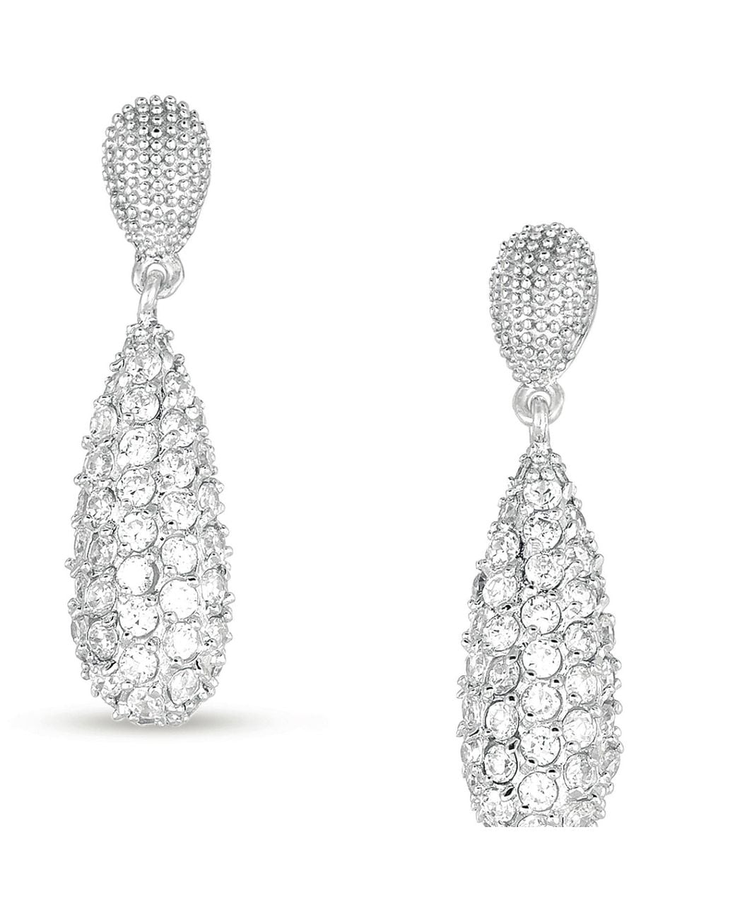 Genevive Jewelry White Classic Sterling Cubic Zirconia Pear Drop Earrings