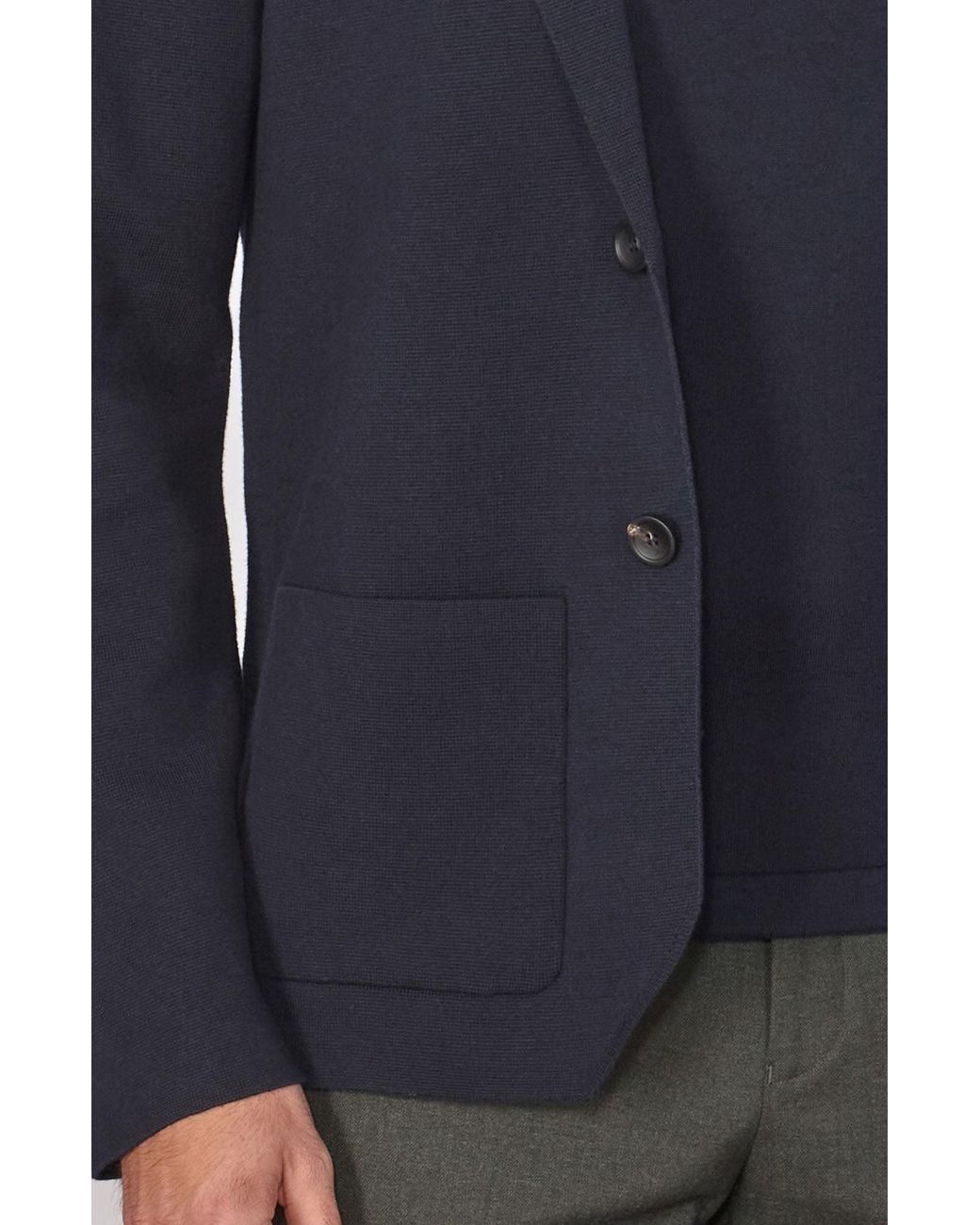 Paul James Knitwear Blue Lightweight Cotton Cornelius Formal Knitted Blazer for men