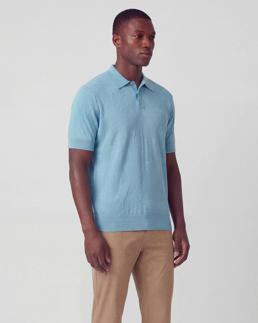 Lords of Harlech Blue Peterson Jacquard Linen Cotton Polo for men