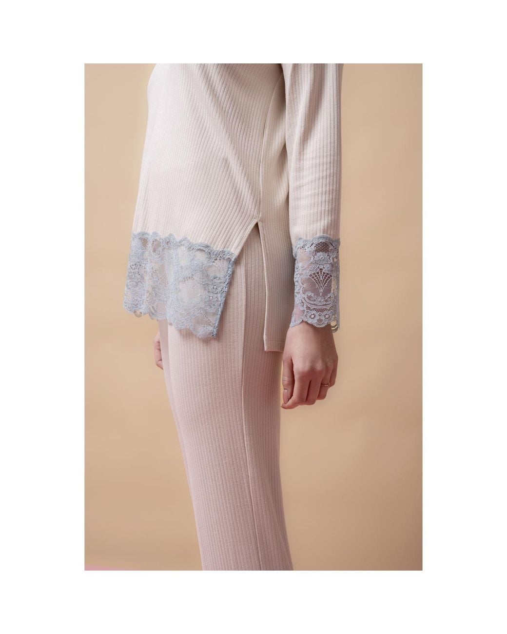 Oh!Zuza Pink Neutrals Santal Lace Trim Long Pyjama Set – Vanilla