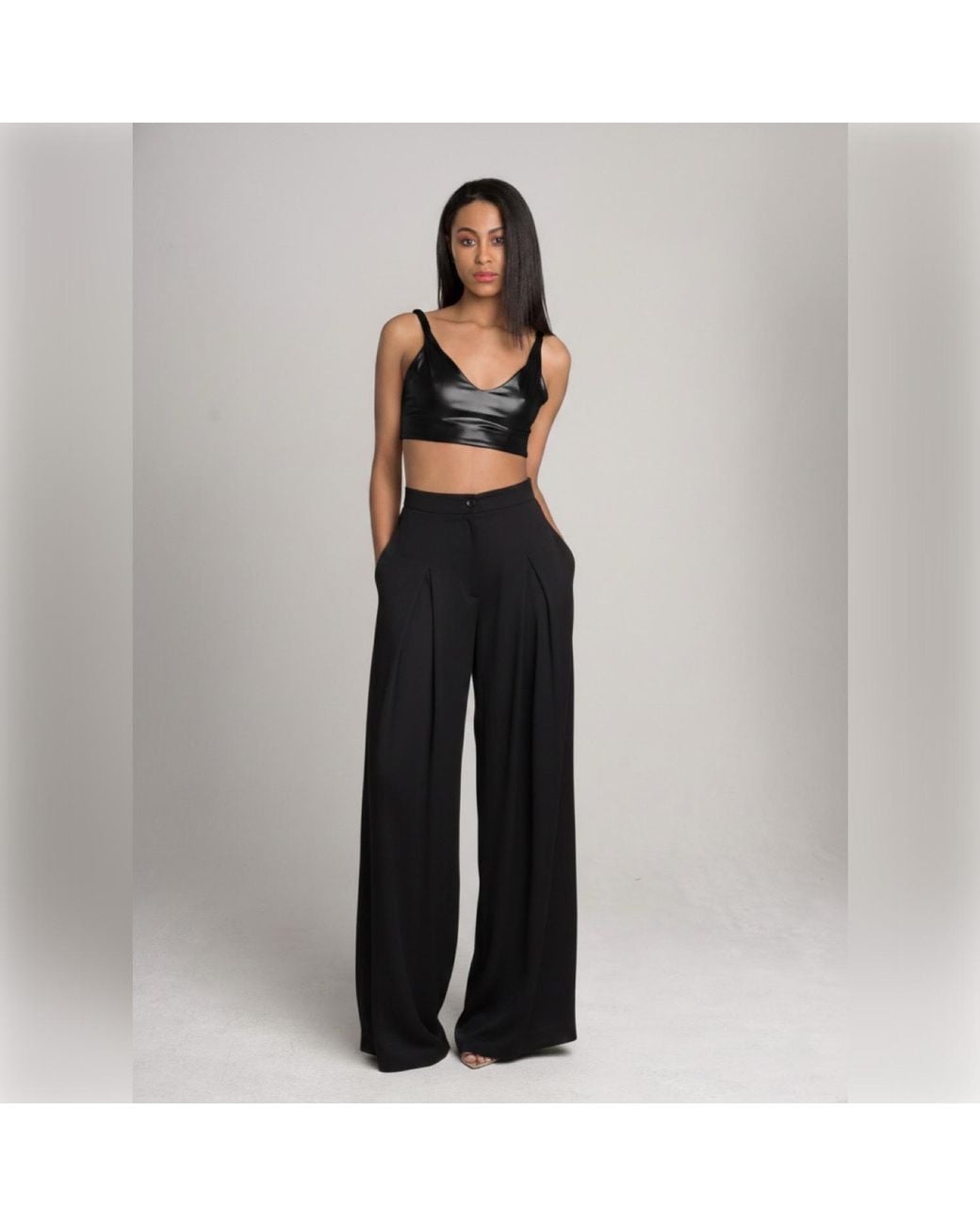 Imaatu Black Sande High-Waisted Linen-Blend Wide-Leg Pants