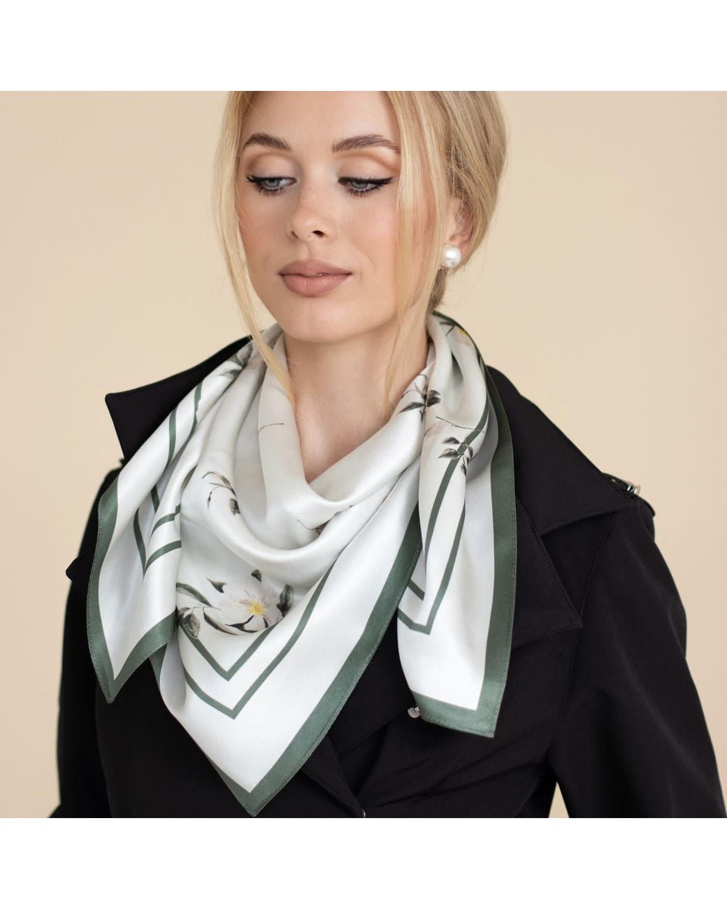 RainSisters Metallic Neutrals Large Floral Natural Silk Scarf