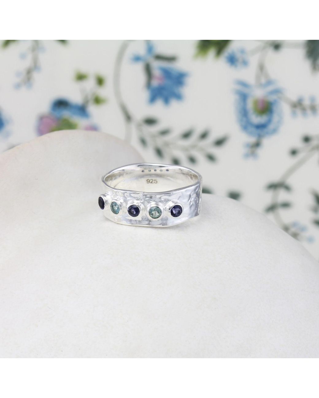 Isla Silver White Lightly Hammered Topaz & Iolite Ring