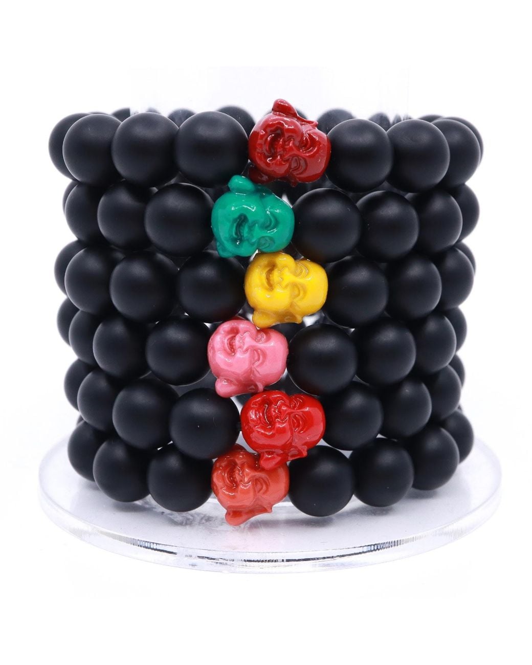 Shar Oke Blue Happy Buddha & Matte Onyx Beaded Bracelet for men