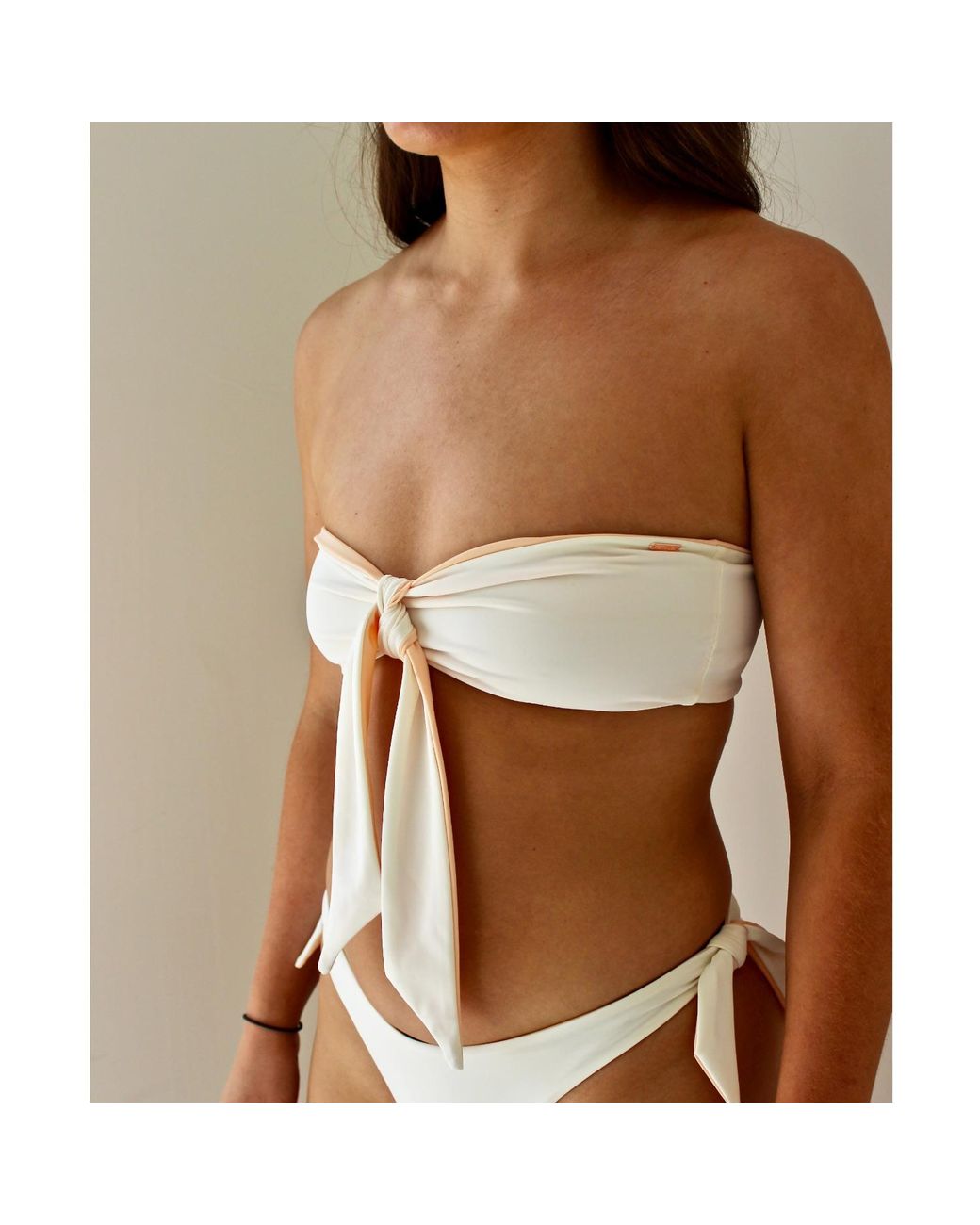 Terra Dea Natural Reversible Bandeau Bikini Top In Peach & Ivory