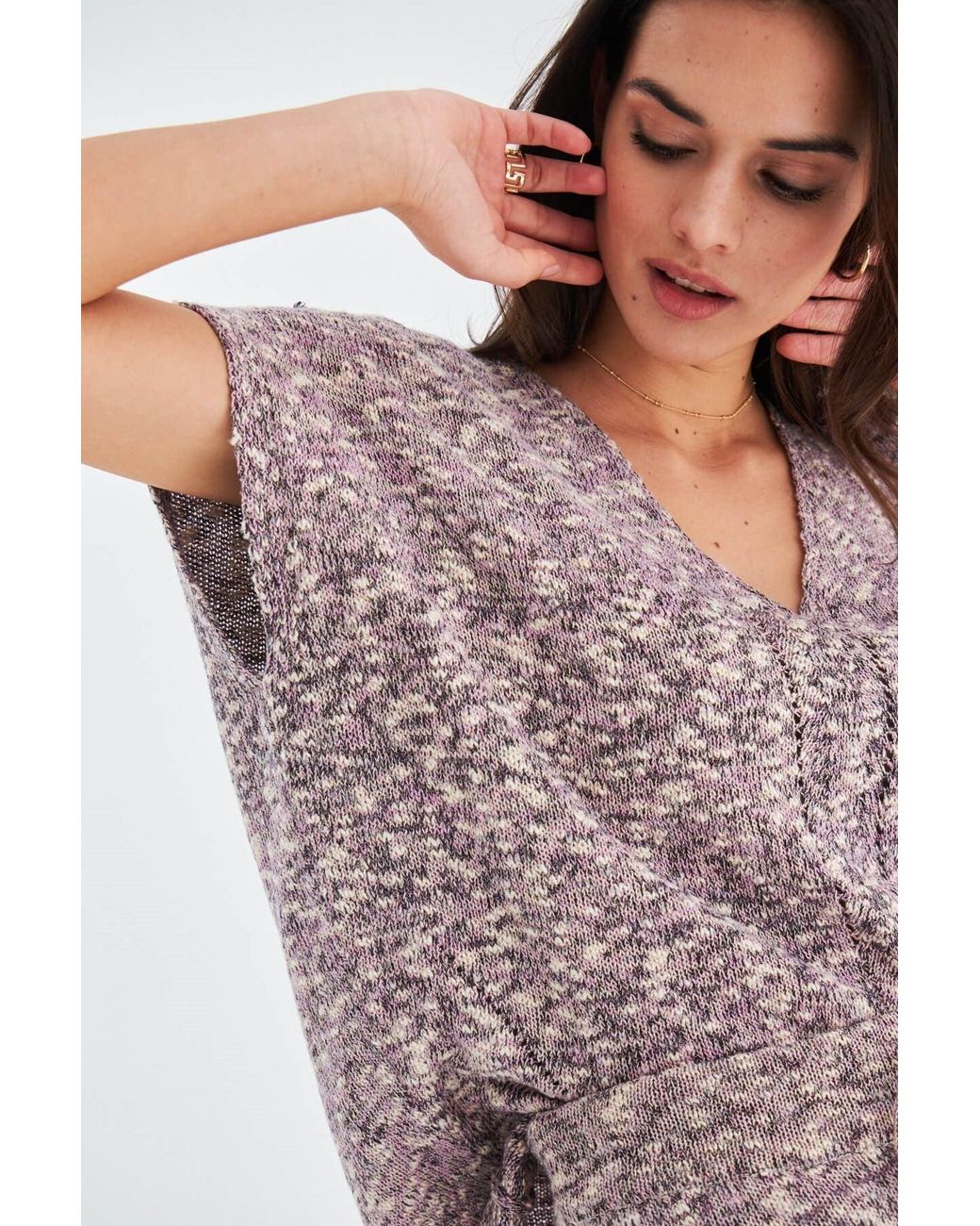 Peraluna Purple Renge Knitted Blouse & Shorts Matching Set