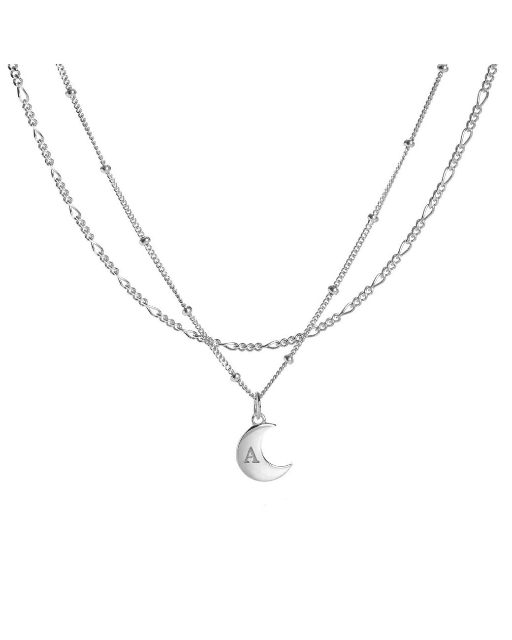 Muru Metallic Moon Initial Necklace Layering Set