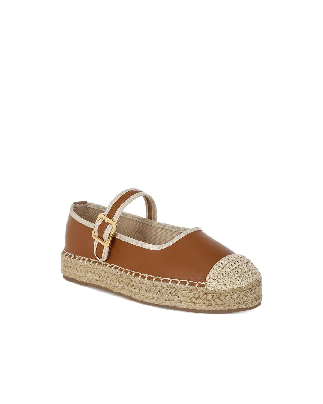 Rag & Co Brown Ostac Genuine Leather Mary Jane Espradrilles