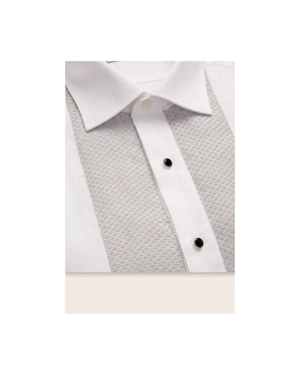 Ron Tomson White Lurex Paneled Spread Collar Shirt for men