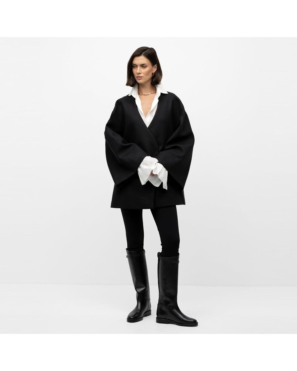 Mandragora Black Oversized Wool Kimono With Belt Arke