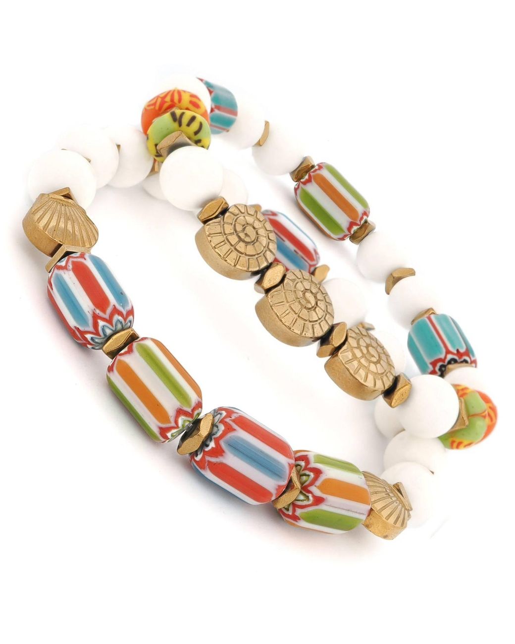 Ebru Jewelry Metallic Colorful Ocean Shell Artisan Bracelet Set