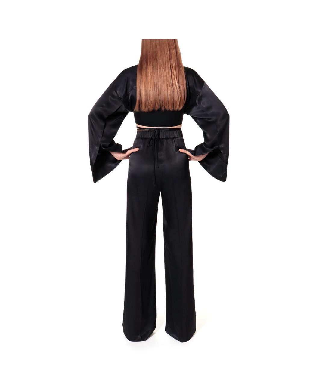 AGGI by HALEWSKI Black Lauren Glossy Blouse