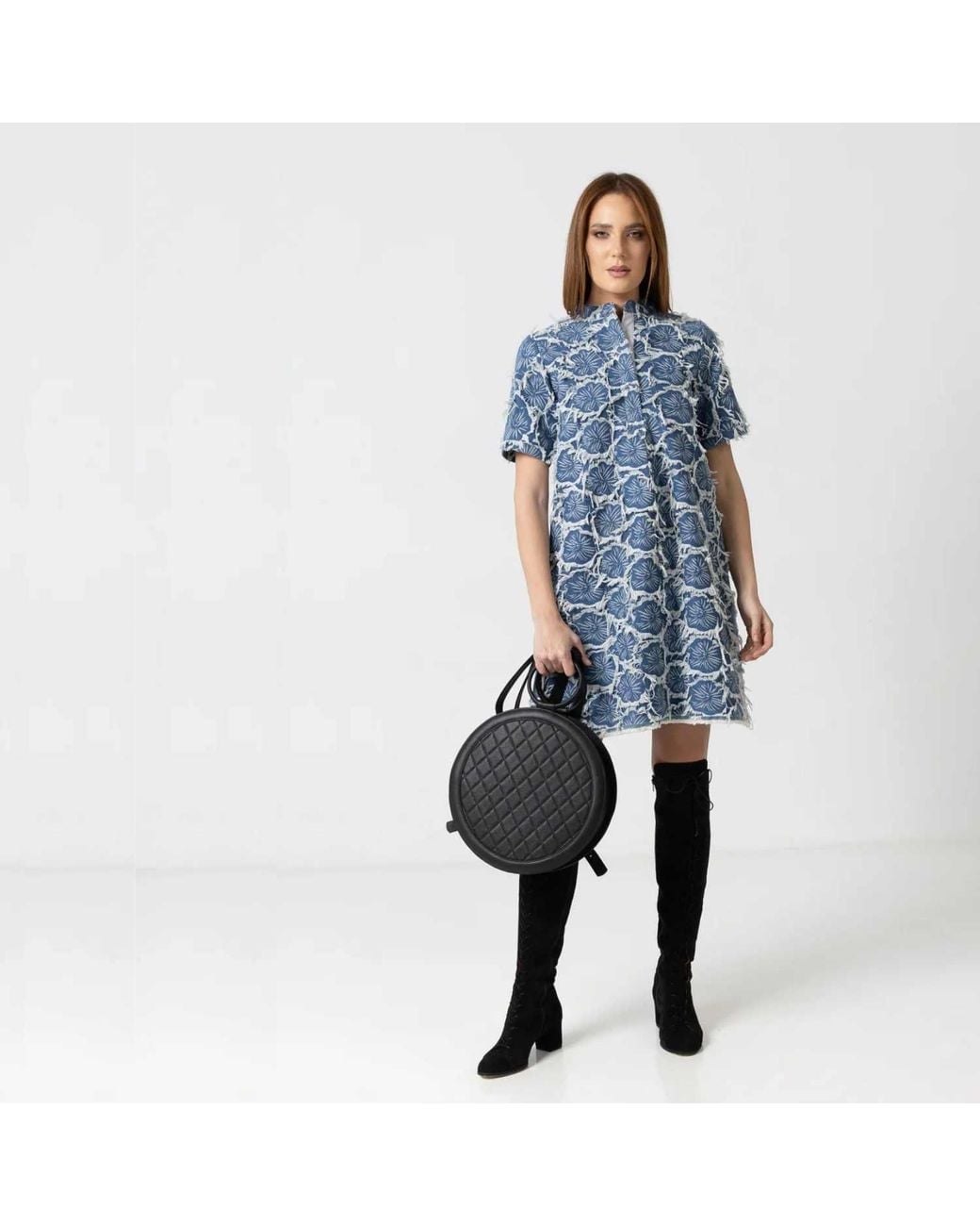IZABELA MANDOIU Blue Light Denim Mini Dress With Floral Embroidery & Fringe