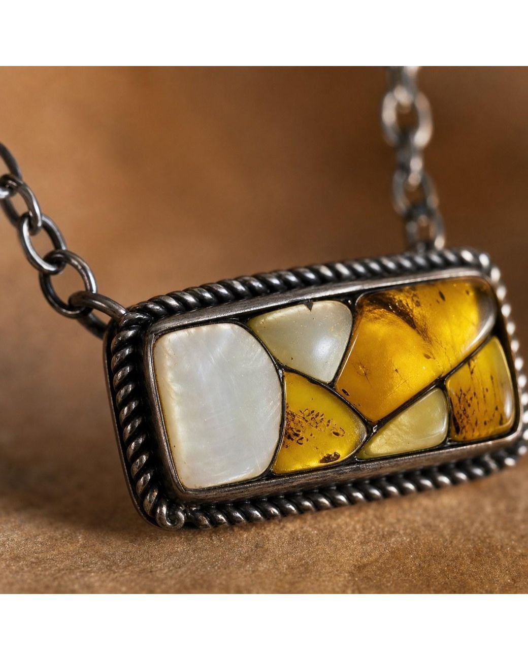 Saéa Metallic Honey Spiny Oyster Mosaic Bar Necklace