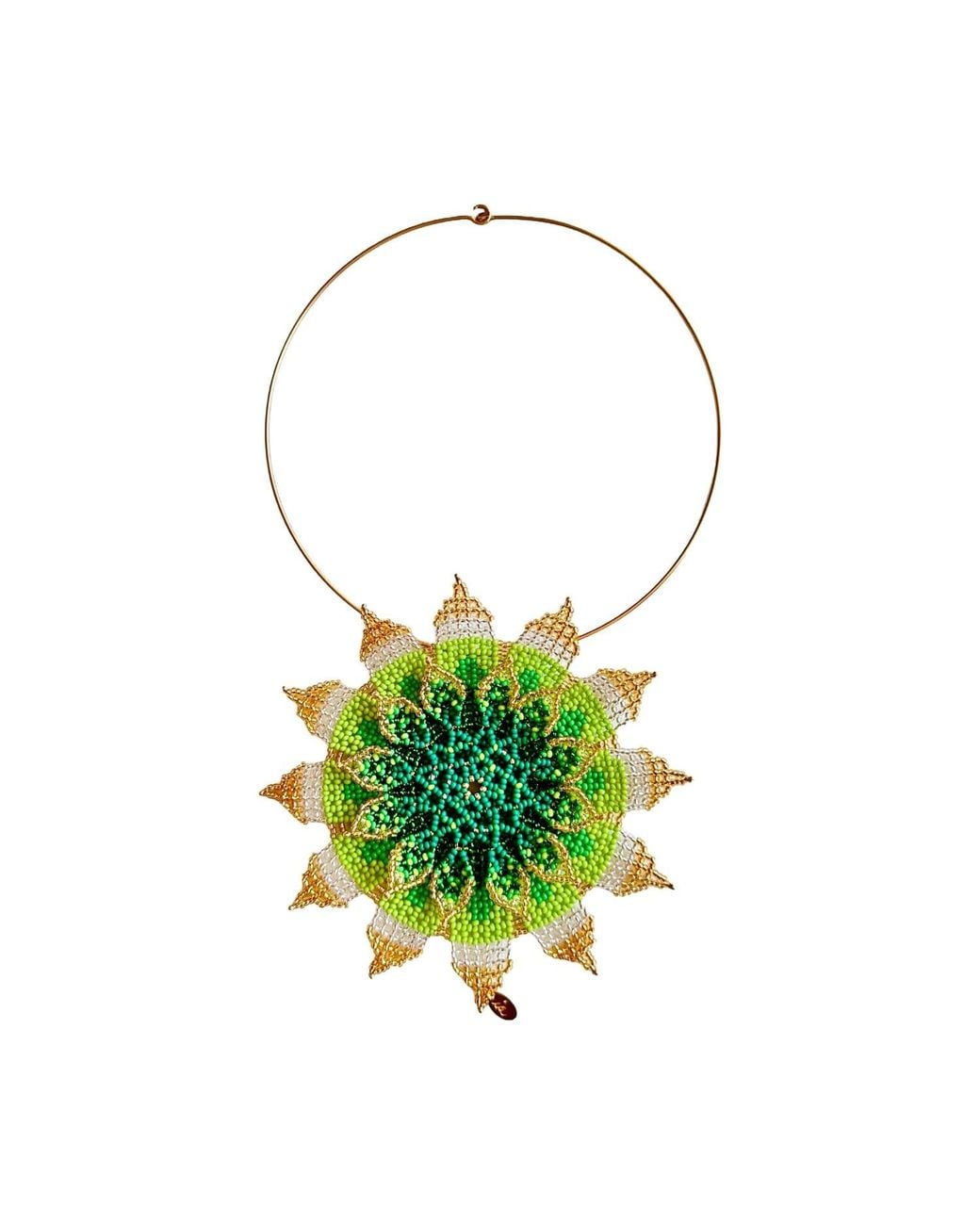 Iliana Arrazola Green Flower Choker, Glass Beads, Beaded Jewelry