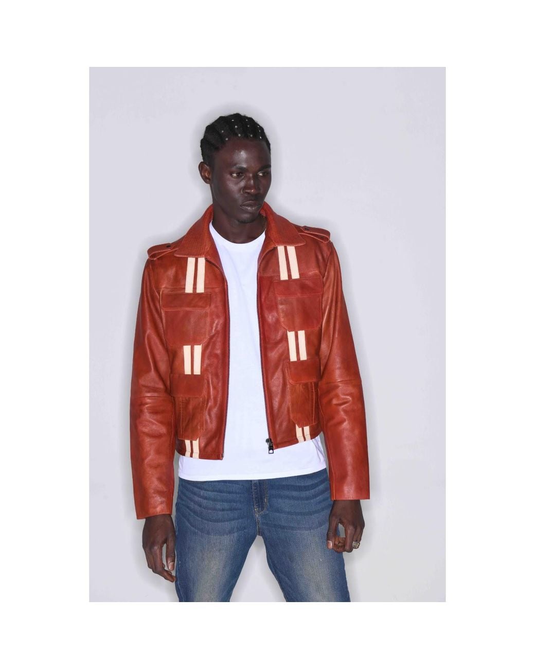 Zasta Studio Brown Brick Classic Multipocket Leather Jacket for men