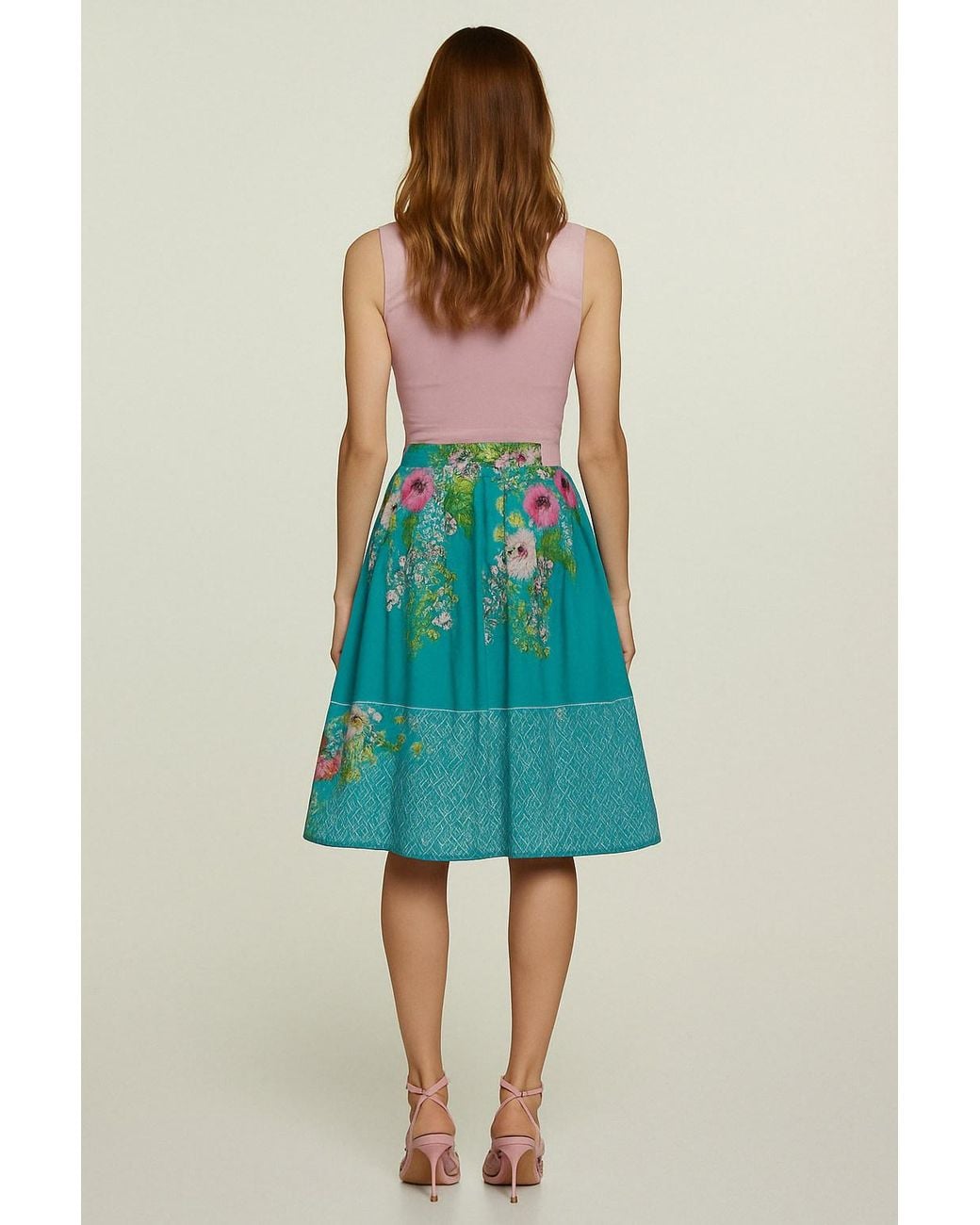 Conquista Blue Tropical Print Pleated Skirt –