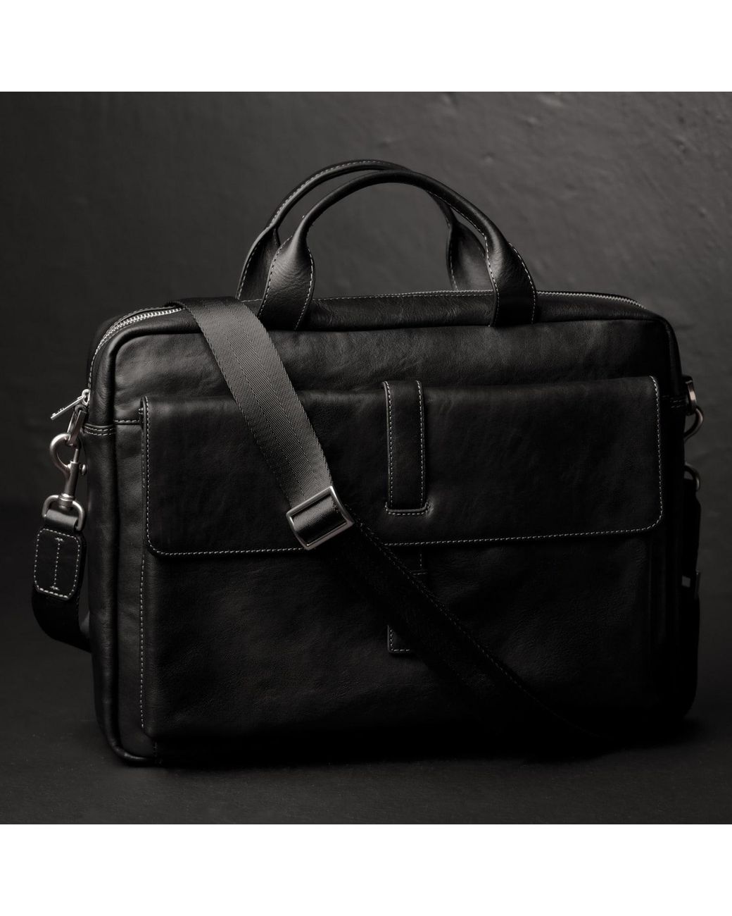Time Resistance Black Large Leather Briefcase Laptop Bag for men