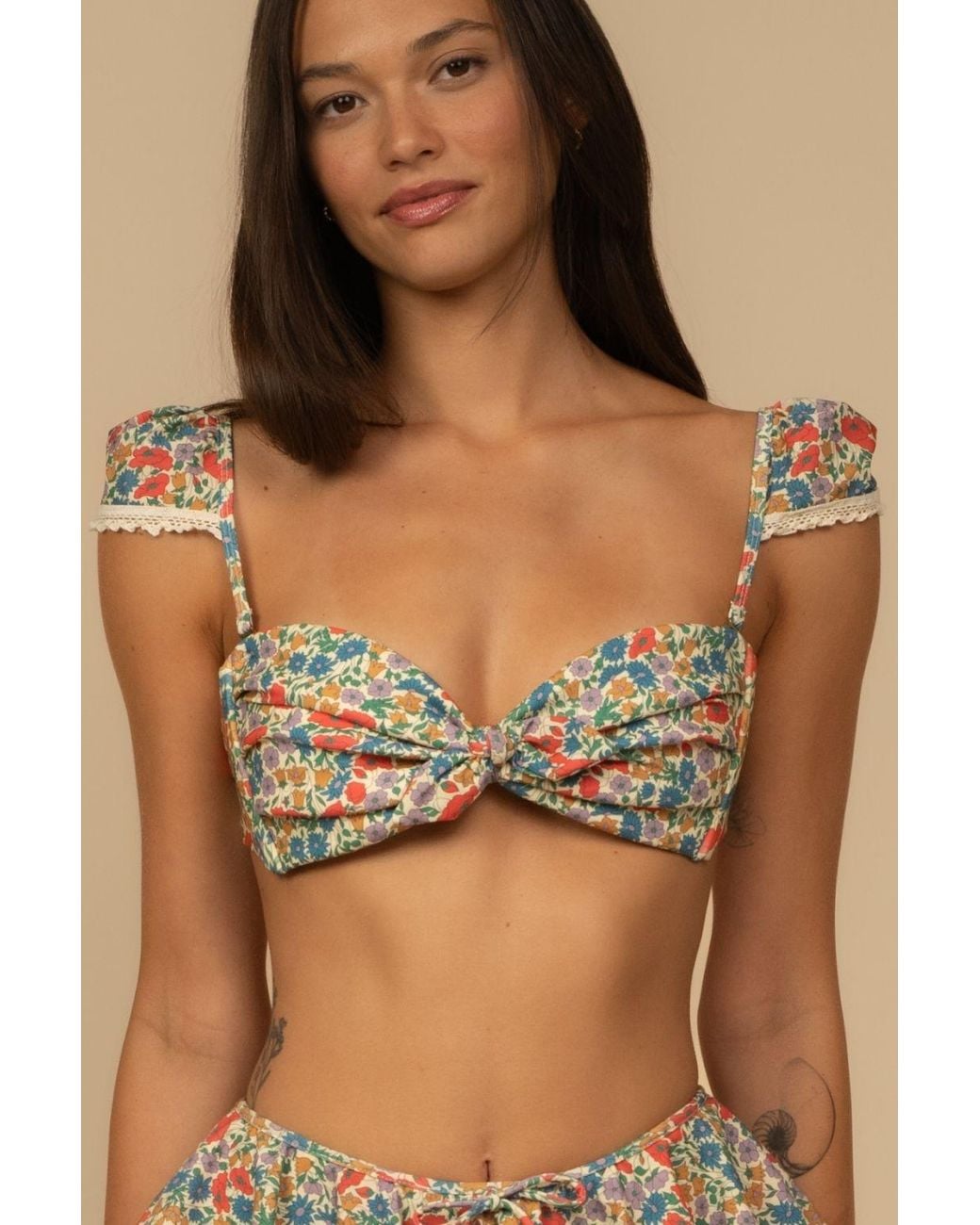 Montce Blue Florencia Floral Cabana Bikini Top W Trim