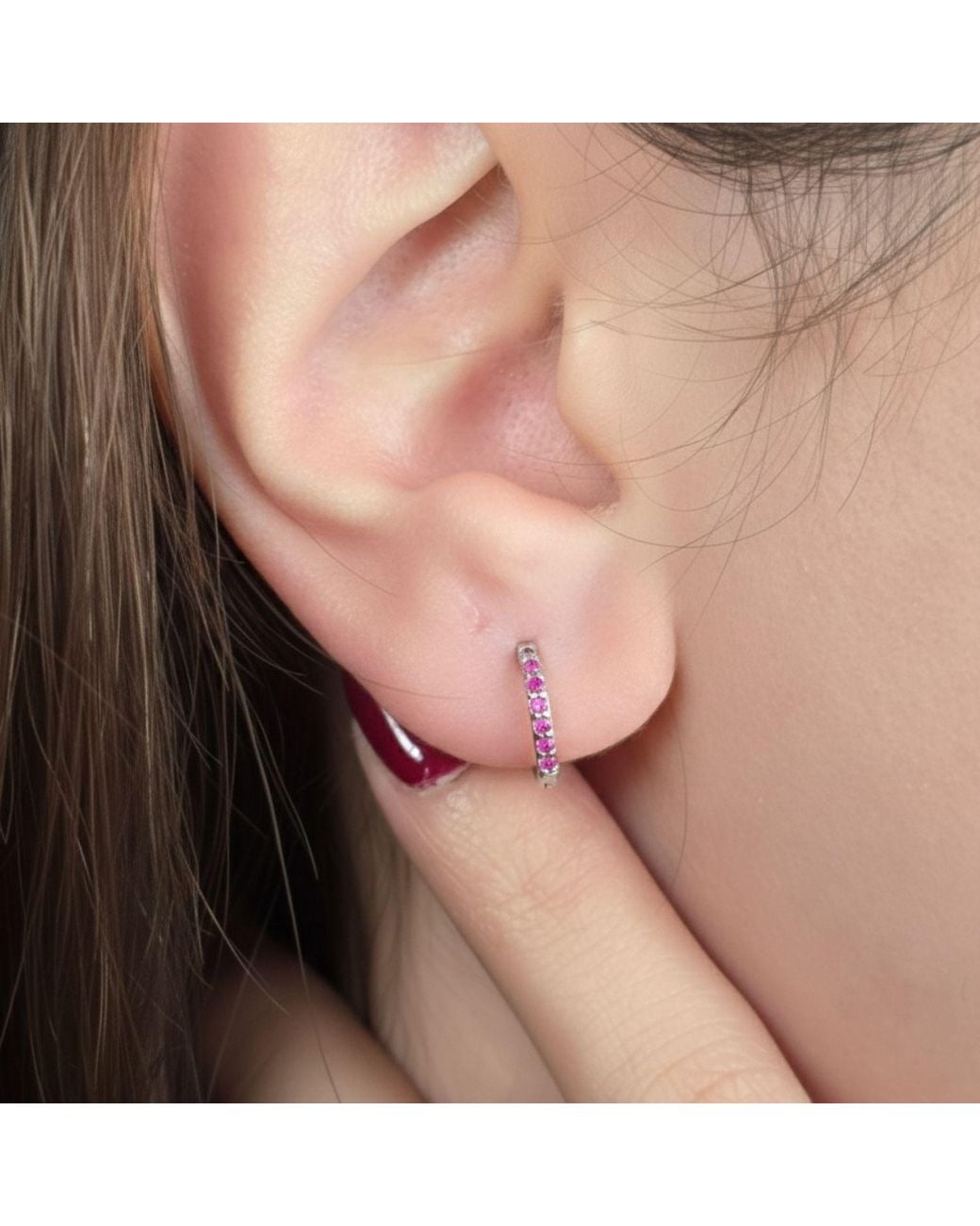 Sophelia Pink Ruby July Birthstone Small Huggie Hoop Earrings