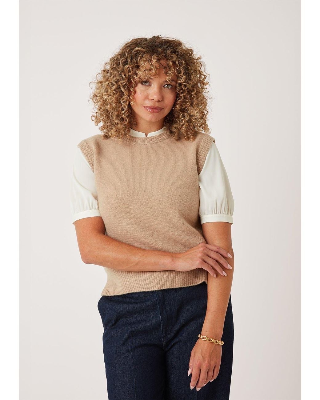 Loop Cashmere Natural Neutrals Ribbed Detail Tank Sweater