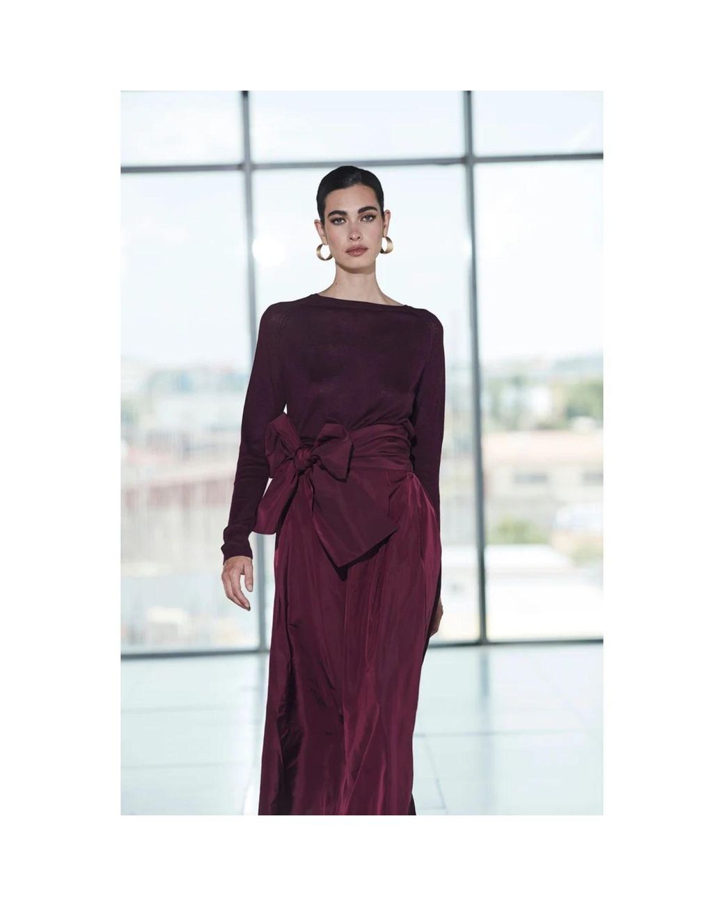 The Extreme Collection Purple Midi Skirt Plum Taffeta With Waist Bow