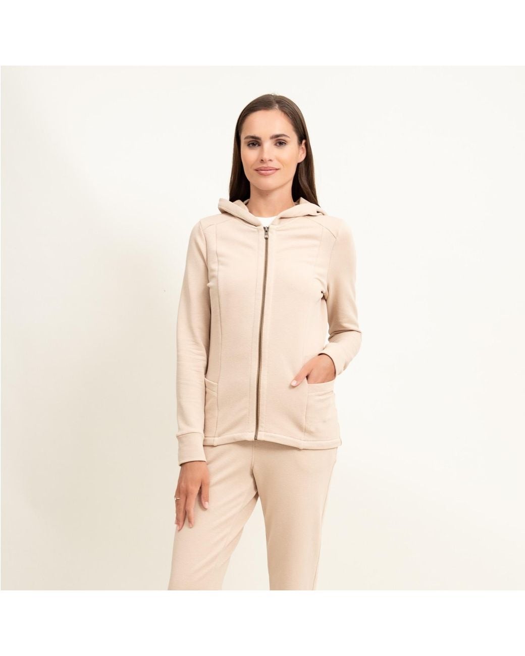 Oh!Zuza Pink Neutrals Hooded Zip-Up Cotton Sweatshirt