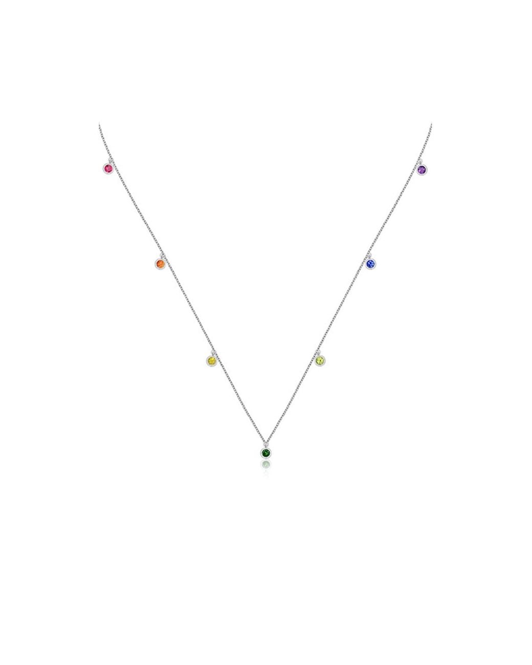 Genevieve Collection Metallic 18K Raindow Color Gemstone Necklace Choker
