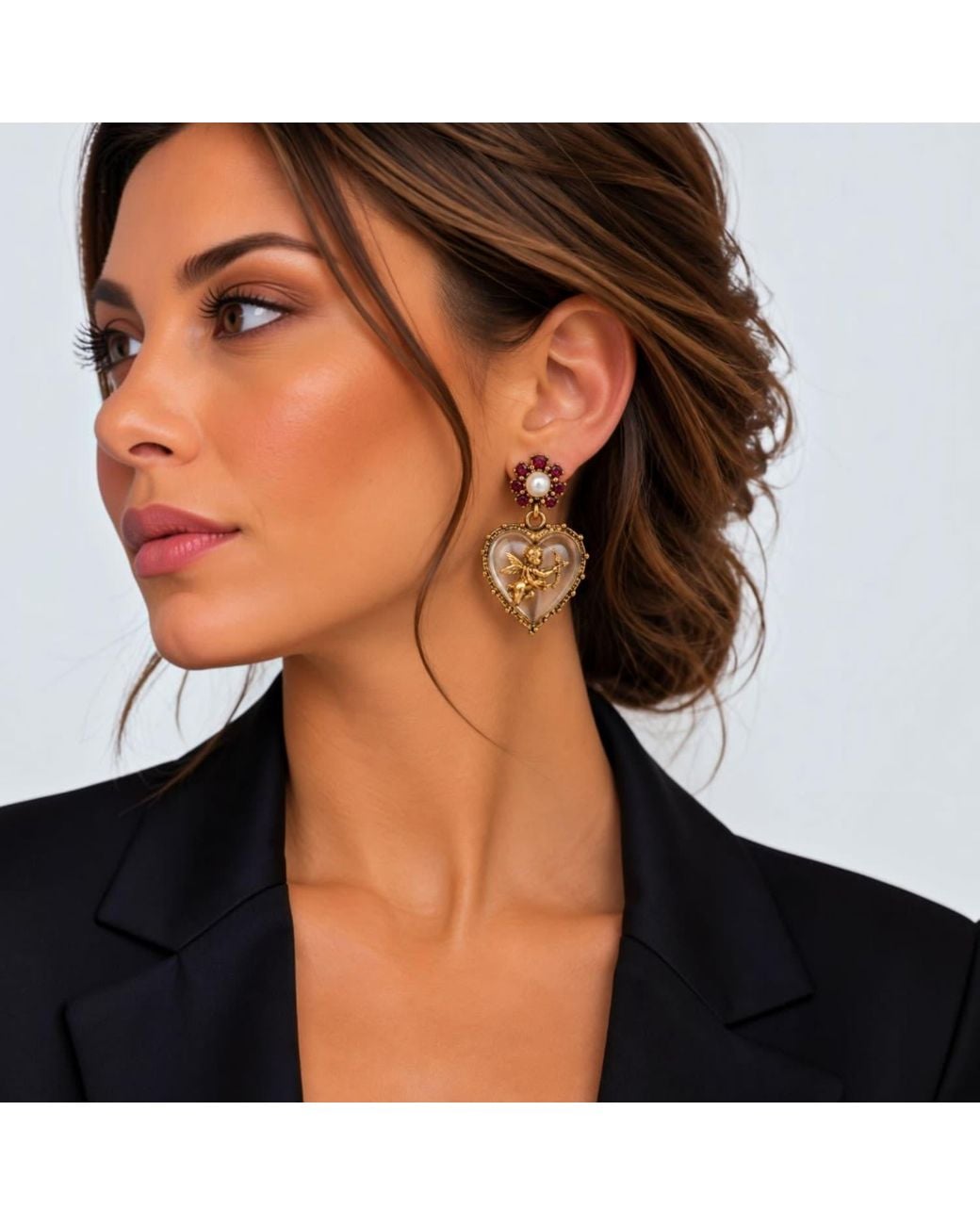 Vstyle Metallic Cherub Heart Earrings
