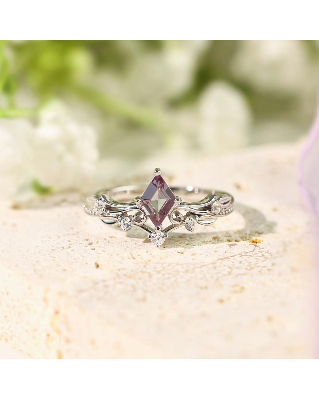 Azura Jewelry New York Blue Victorian Lace Alexandrite Ring Solid