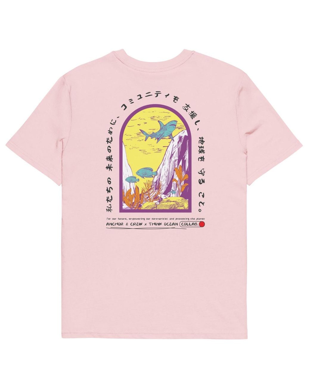 Anchor and Crew Pink Cotton Think Ocean Seven Japan Gurafiku Organic Cotton T-Shirt