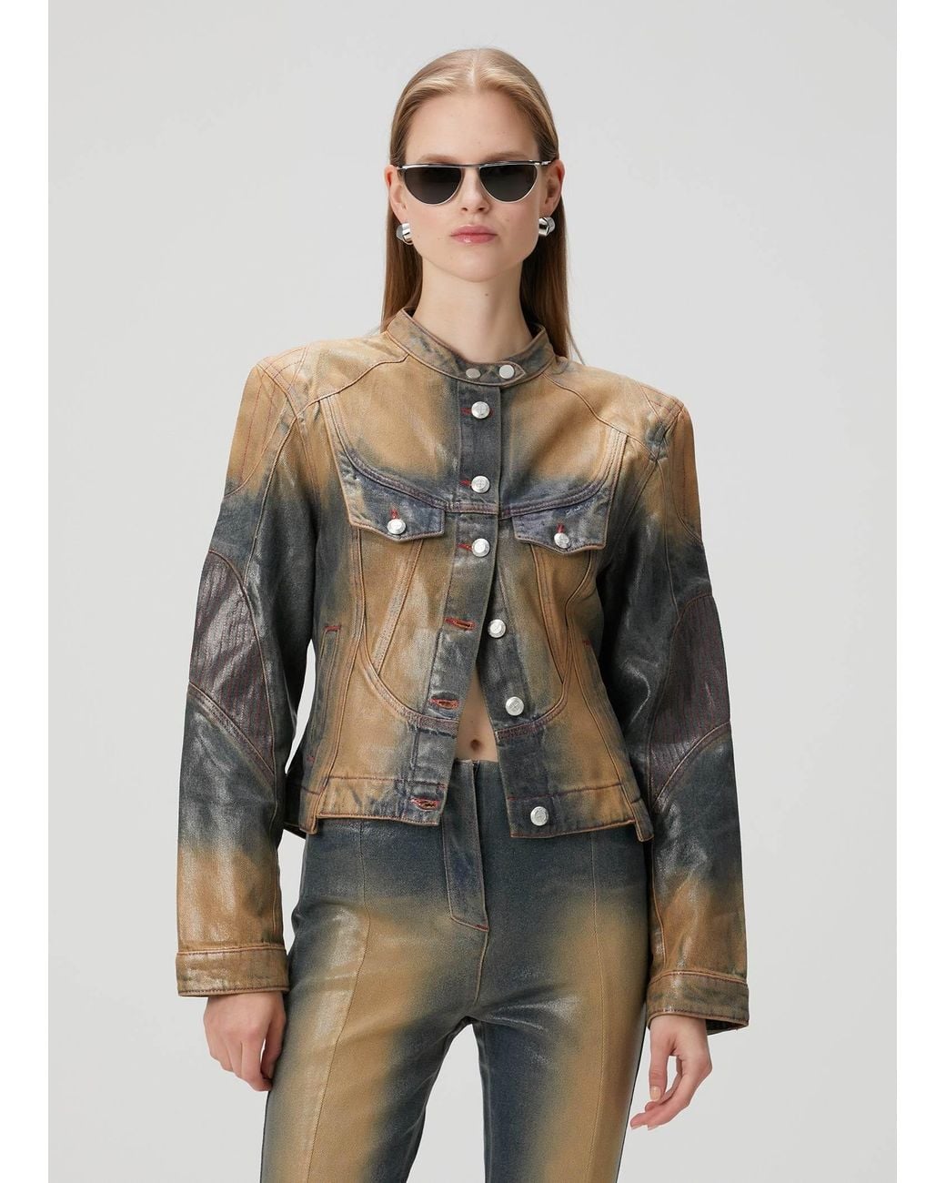 Pcfg Blue Pure Cotton Faded Motorcycle Denim Jacket