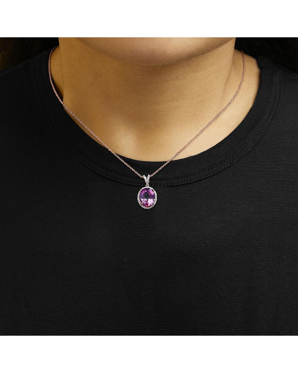 Haus of Brilliance Pink 14K Rose Vermeil 1/5 Cttw Diamond Quartz Oval Pendant Necklace