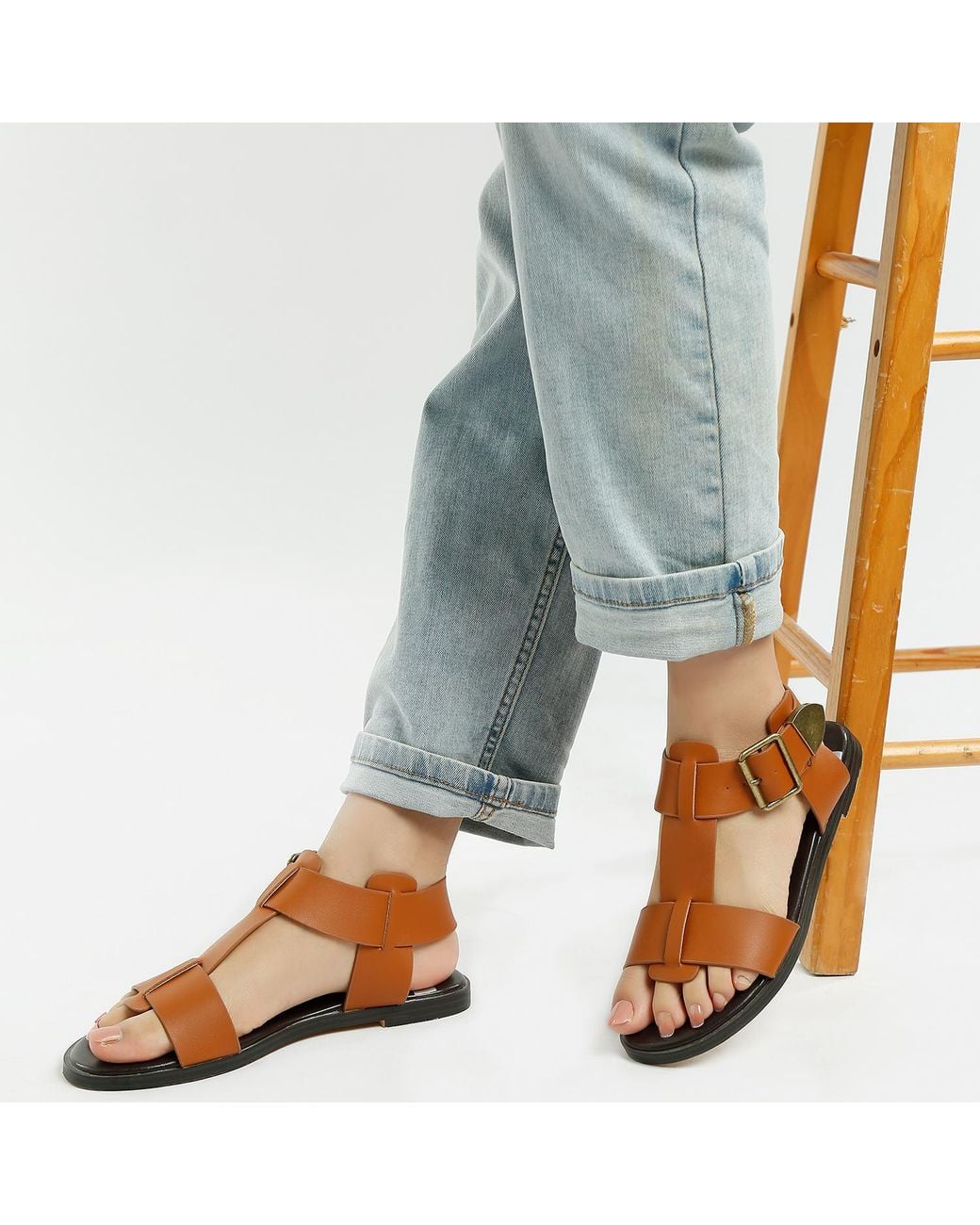 Rag & Co Brown Shayla Gladiator Flat Sandals