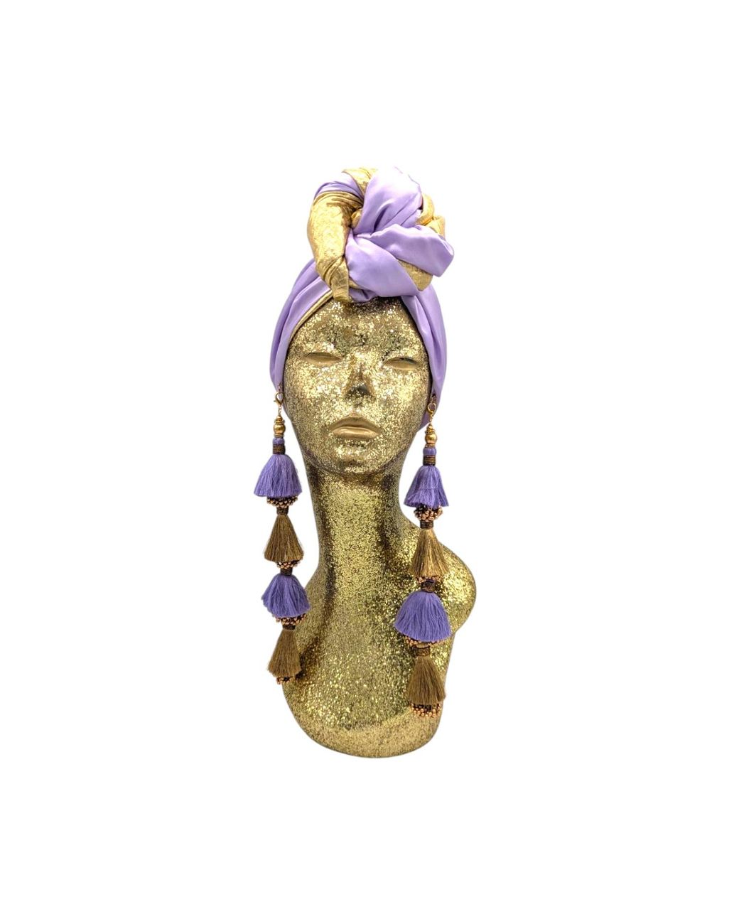 Julia Clancey Metallic Zia Golden & Lilac Silk Dorado Reversible Turban